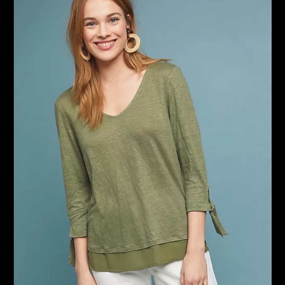 NWT Anthro Sanctuary Sylvie Tie Sleeve
Tee Chiffon Hem Blouse Color Cadet size L